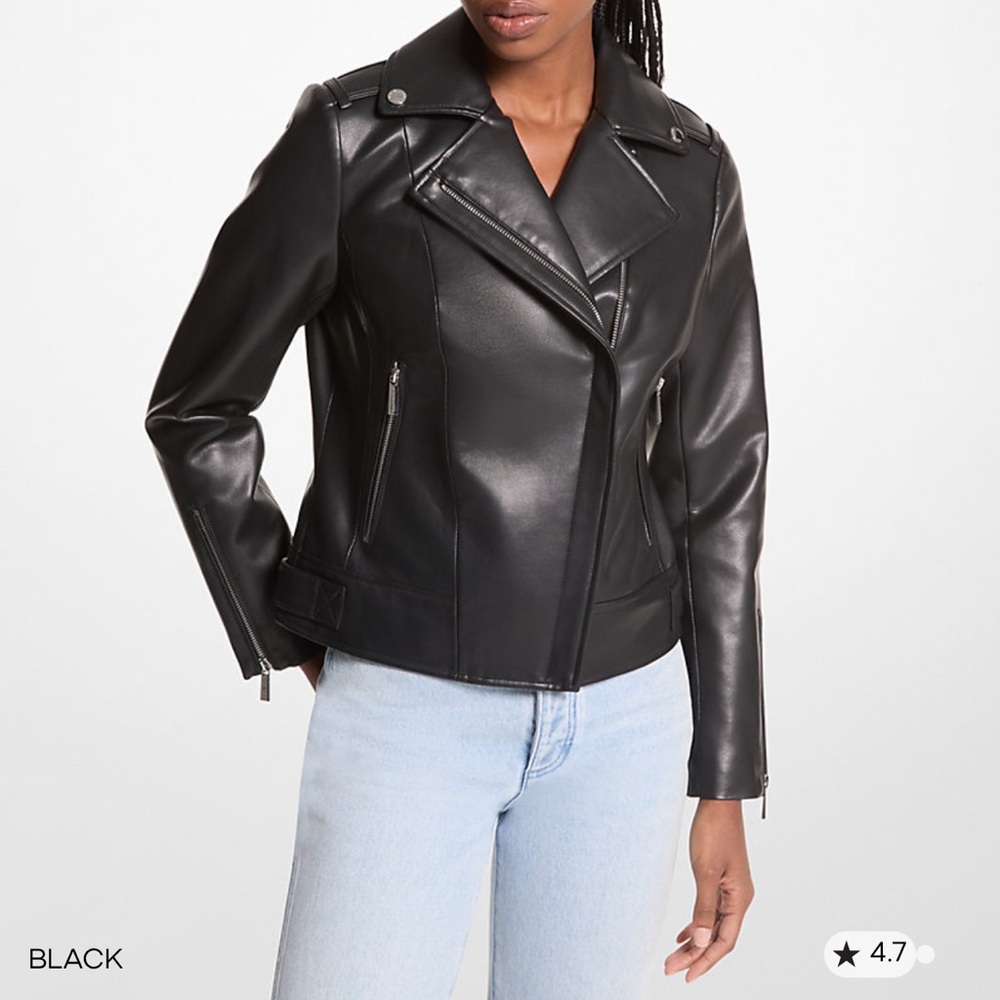 Michael Kors Black Faux Leather Asymmetrical Zip Moto Jacket XL \ worn once